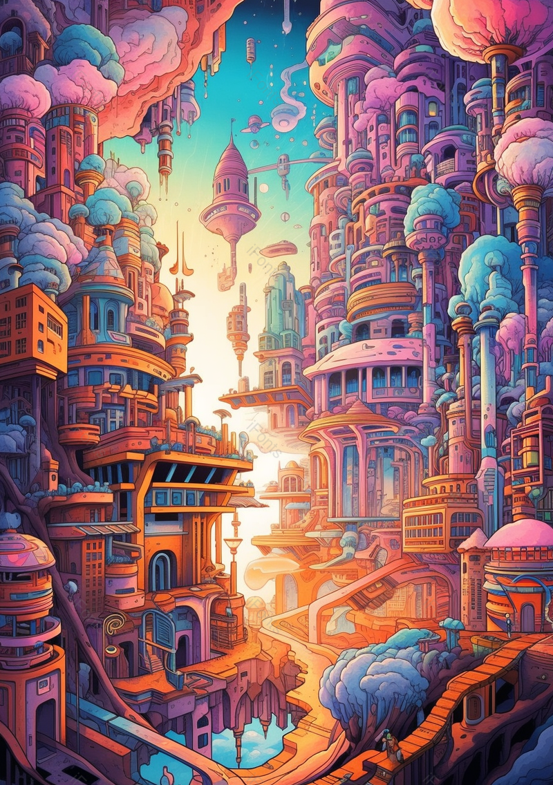 未来悬空科技城市树冠状房屋建筑创意抽象画,插画/手绘图,插画/手绘图库,插画/手绘图下载,插画/手绘